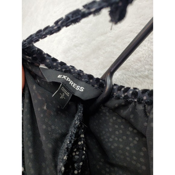 Express Blouse Top Women's Small Gray Black Velvet Polka Dot Sheer Viscose Lined - Picture 9 of 9